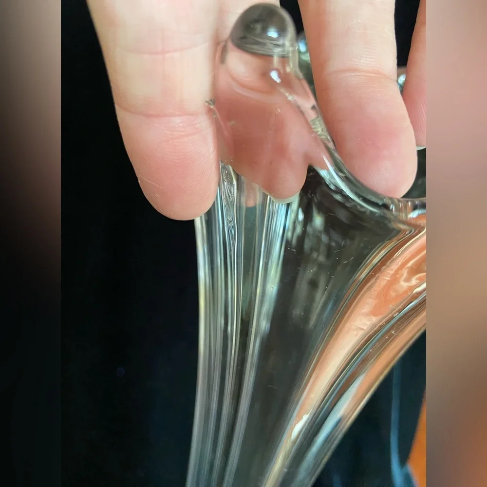 Vintage Clear Swung Tall Glass Vase 8 Finger 17” High